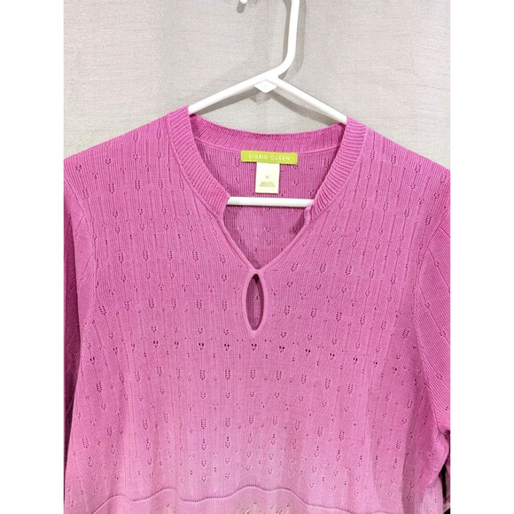 Sigrid Olsen Women's XL WICKED Pink Green Top Lightweight Knit Silk Linen Blend - Picture 11 of 16